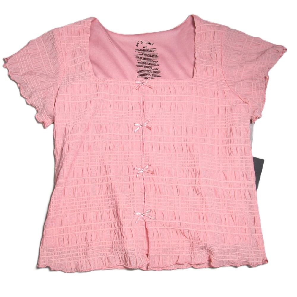 Art Class Girl's Pink Textured Bow Front Top Size Medium (8) Cottage Minimalist